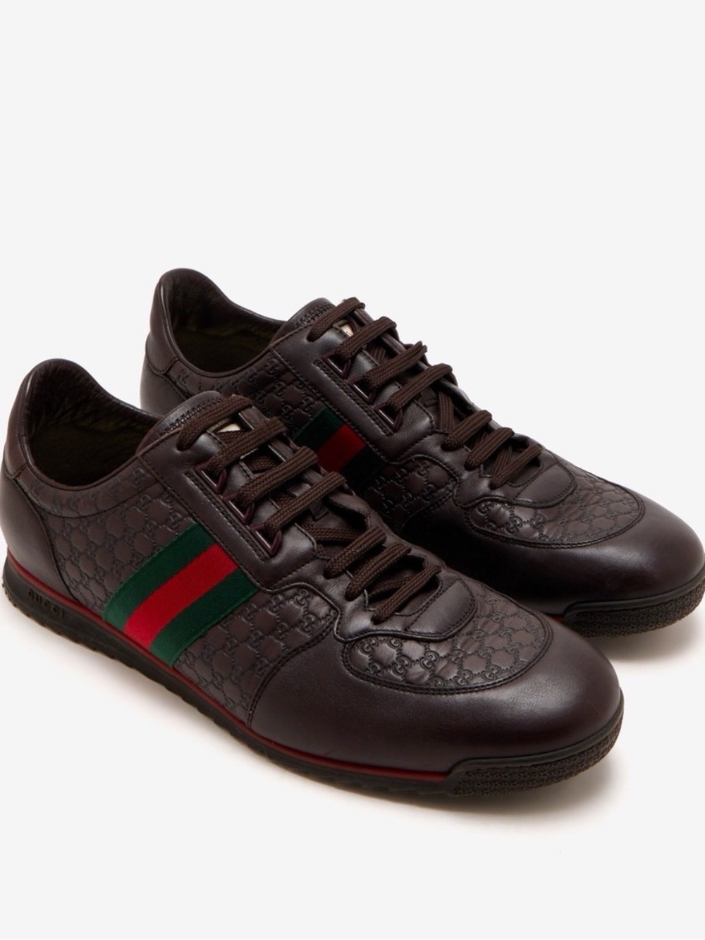 Authentic Gucci Brown Leather Low-Top Sneakers